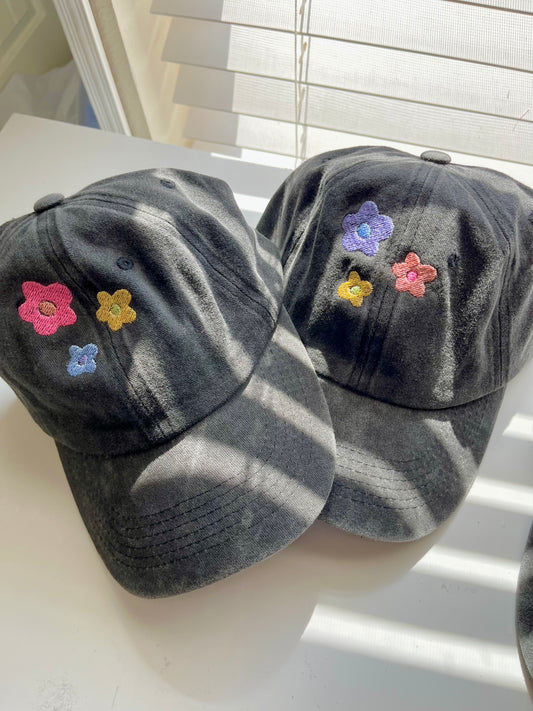 Pastel flowers Black Dad Cap