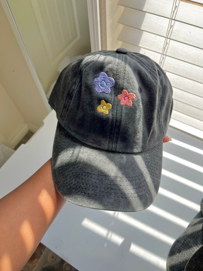 Pastel flowers Black Dad Cap